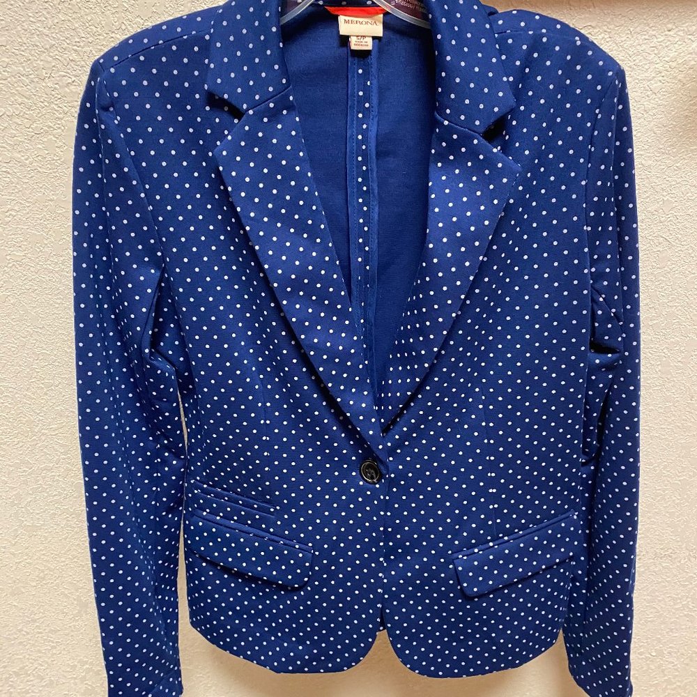 Women's blue with white polka dots blazer